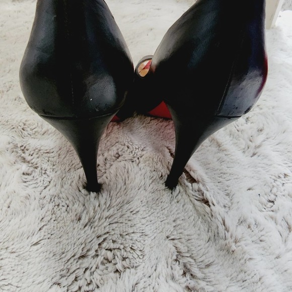 Christian Louboutin Black and Red Peep Toe Heels - Picture 5 of 13